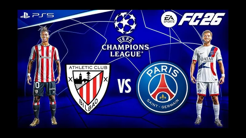 Cầu thủ của PSG tung cú sút mạnh vào khung thành của Athletic Bilbao